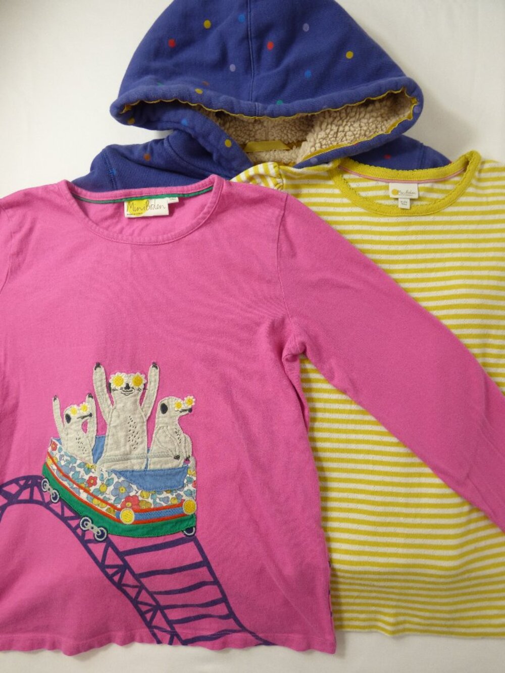 Mini Boden Girls' Shaggy-Lined Hoodie, Applique T-Shirt, & Stripe Shirt Set